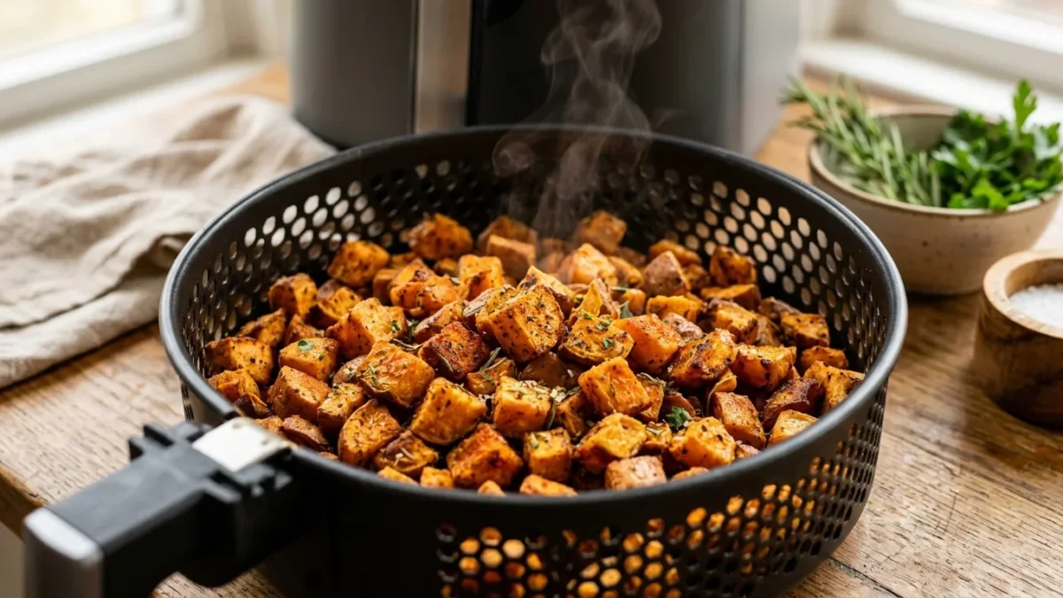 Süßkartoffelwürfel aus der Heißluftfritteuse